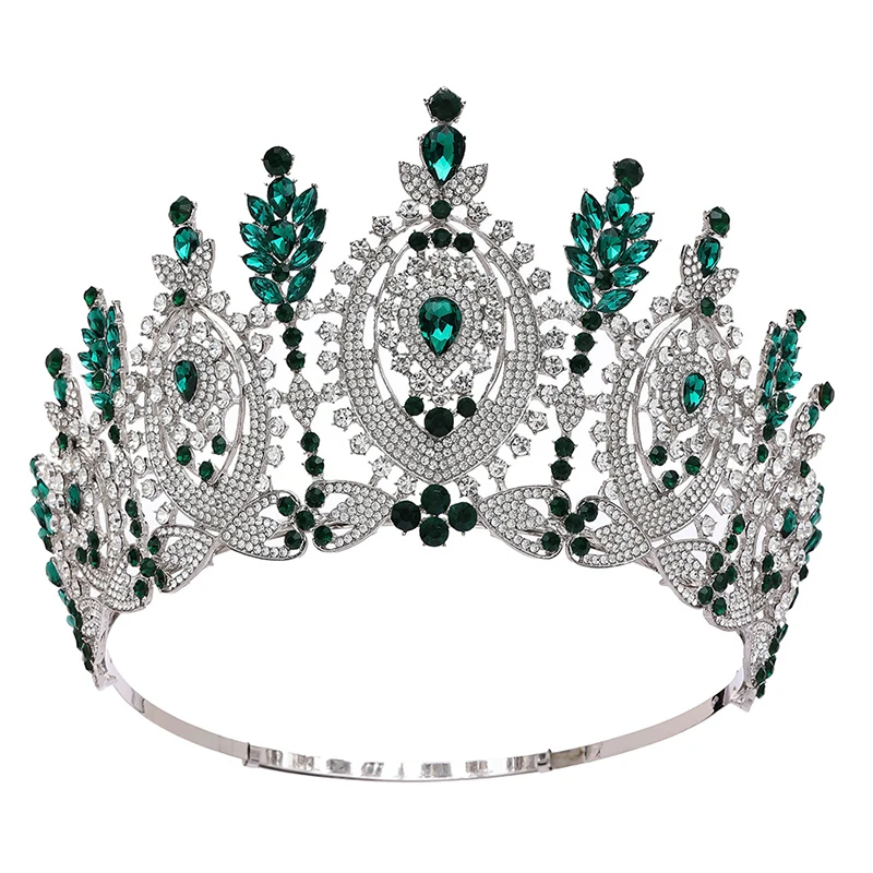 Luxury Round High Diadem Bridal Crown Pageant Miss Tiaras Headdress Bride Wedding Dress Hair Jewelry Accessories