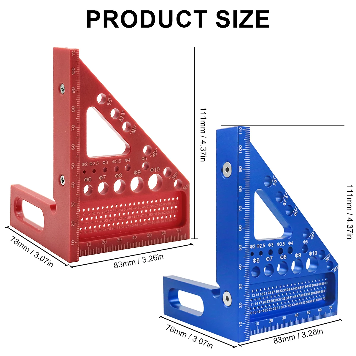 3-in-1 hole marking ruler Woodworking Multi Angle Square Protractor Plastic Angler Scriber Woodworking Square or W/ Dowel Pins