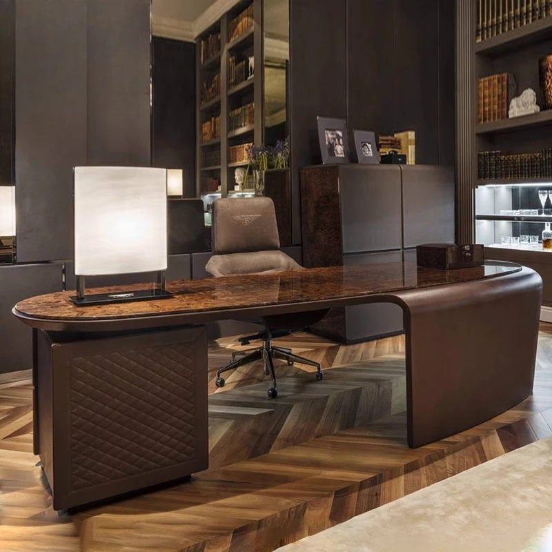 Italian light luxury study desk and chairs, combined office boss table and large desk corner integration