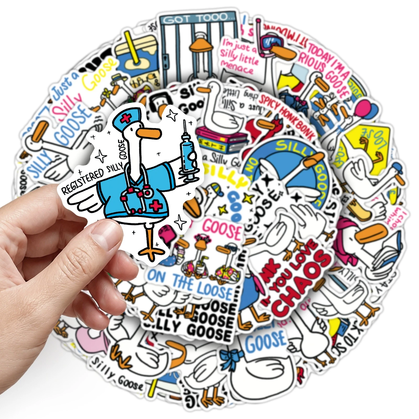 50PCS Funny Emoticons Goose Stickers Fun English Memes Animals DIY Toys for Phone Bottle Travel Bag Aesthetic Decals