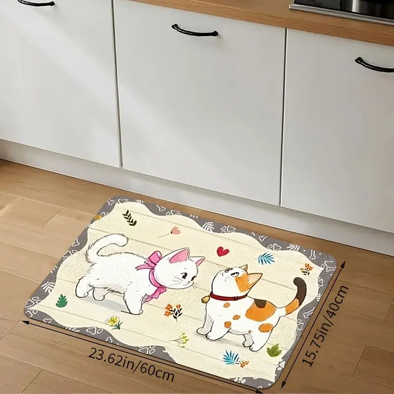 VIKAMA Cute Kitten Pattern Kitchen Runner Rug Set Non Slip Oil Resistant Floor Mat For Kitchen Bedroom Entryway Decor
