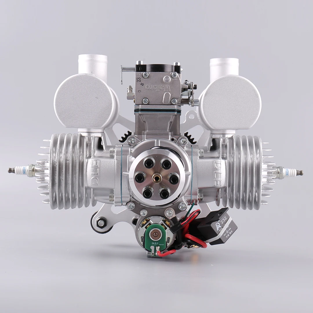 DLE170 Electric Start Gasoline Twin-cylinder Engine Model Power Generation Version Ultralight Drone Air-cooled Engine Model Toys