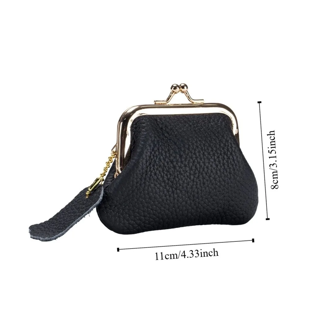 Bolsa de joyería Mini monedero de cuero de vaca llaves/lápices labiales/auriculares Kiss Lock Cartera de cuero Color sólido bolsa de artículos pequeños portátil