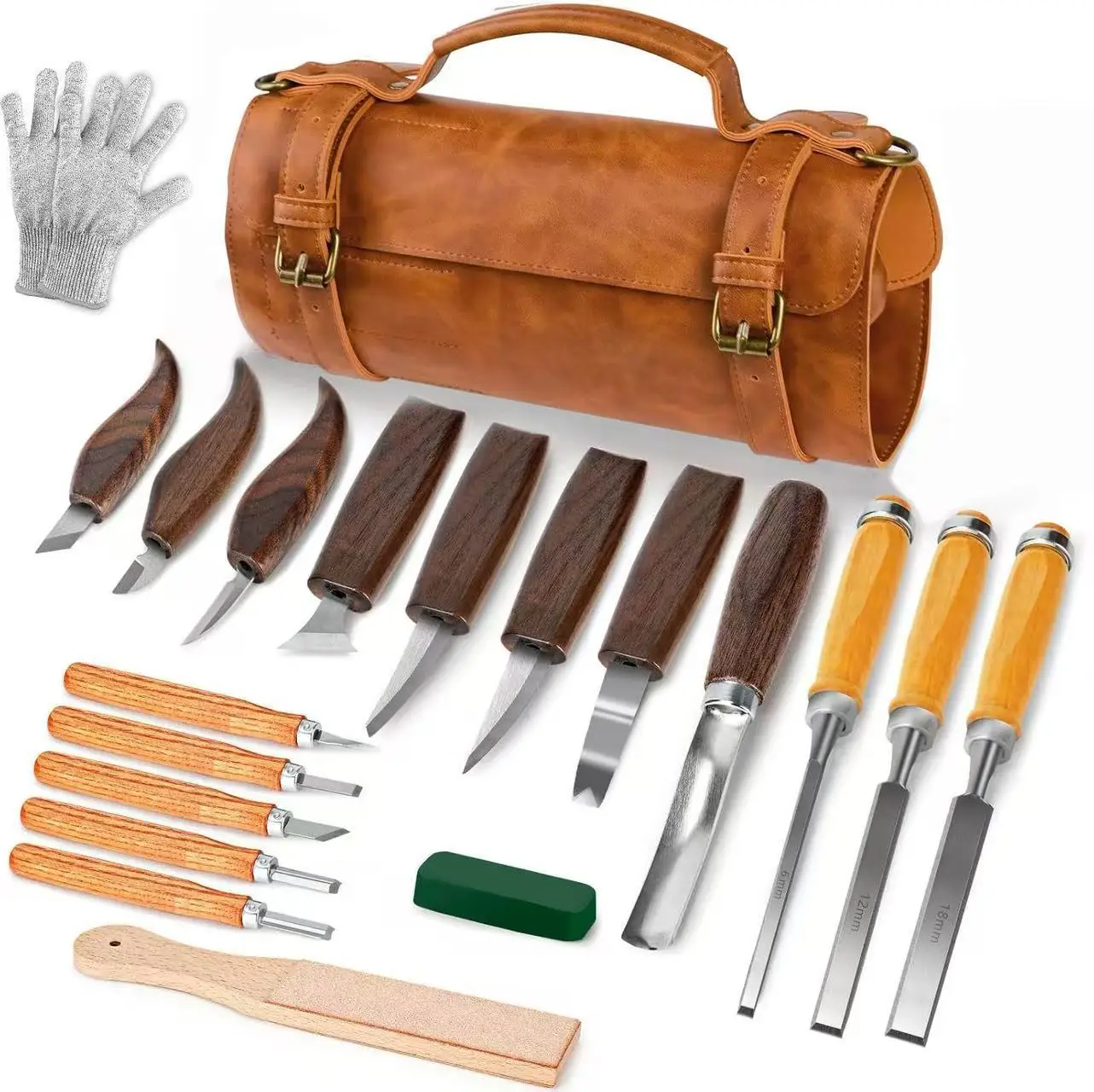 

Professional Wood Carving Tools Set 20Pcs with Leather Storage Bag Whittling Kit for Enthusiasts
