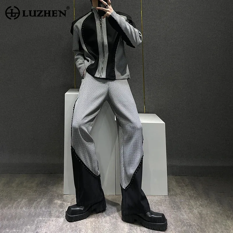 

LUZHEN модный цветной контрастный дизайн, оригинальный пиджак, мужской плащ, новинка 2025 года, элегантный красивый комплект из двух предметов, прямые брюки JY3401