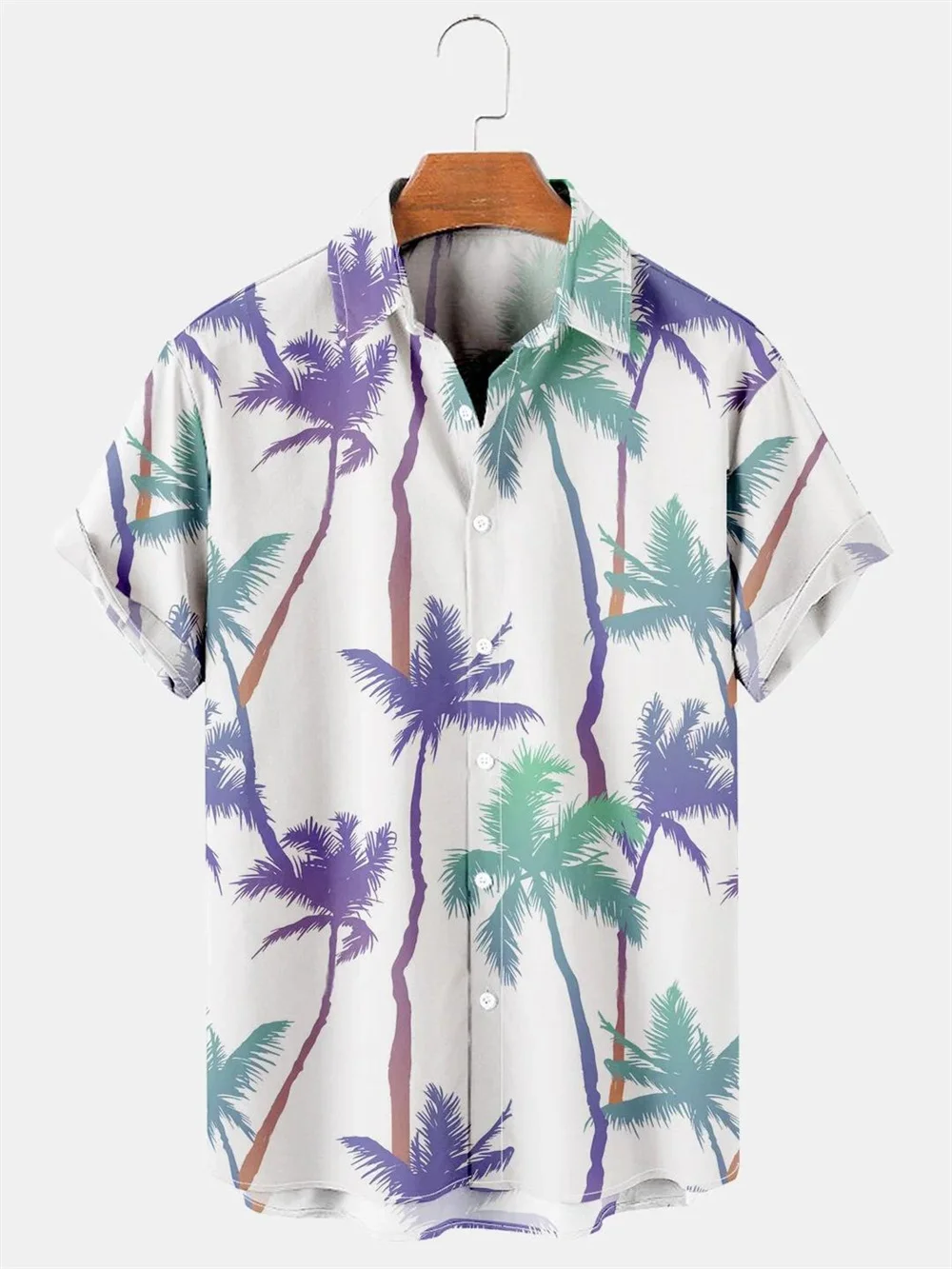 2023 New Men\'s Hawaiian Beach Short Sleeve Shirt with Coconut Tree Print Pattern Men\'s Street Casual High Quality Polo Top