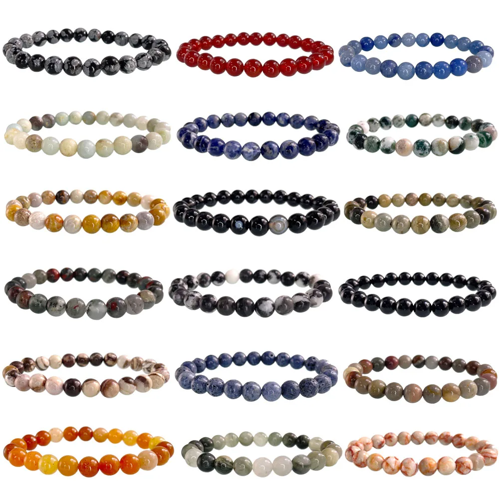 6 8 mm Natural Stone Bracelet Round Beads Elastic Bracelet Jewelry Supplies Wholesale Beads