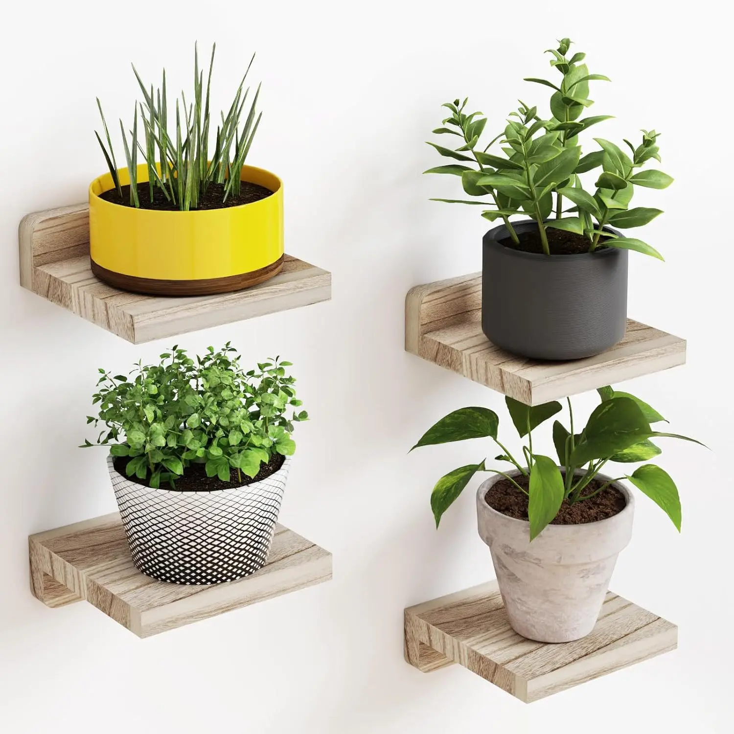 4-Piece Minimalist Solid Wood Wall-Mounted Multi-Functional Shelving Unit Living Room & Bedroom Wall-Mounted Flower Pot Holder