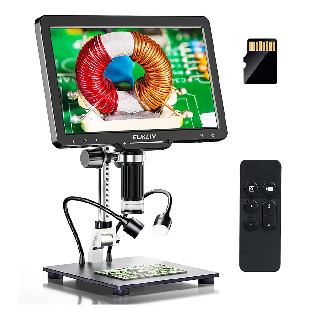 

EDM501 HD Digital Microscope 10.1" IPS Screen 1200X Coin Magnifier 24MP Video Soldering Microscope for TV Windows Mac