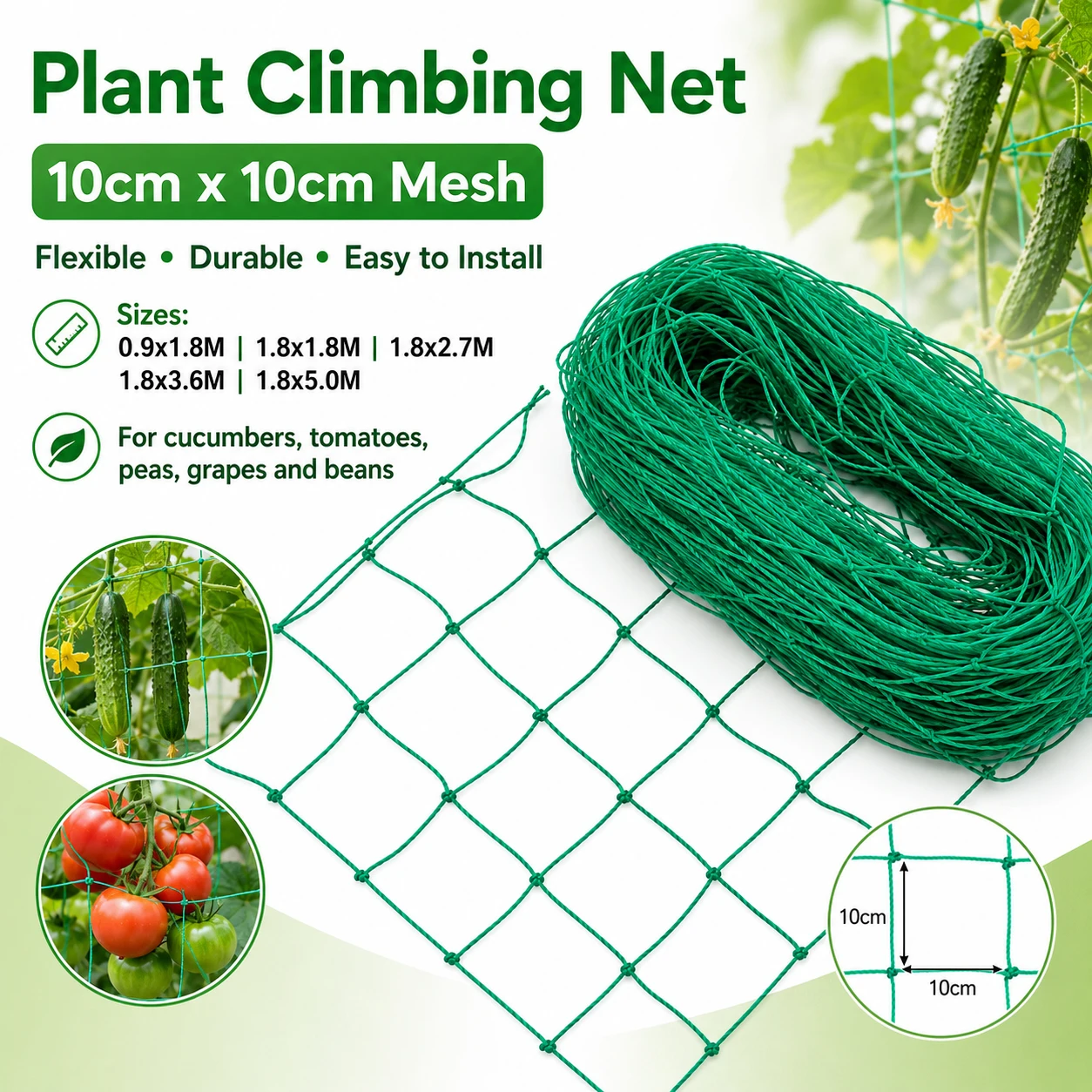 1-2Pcs Heavy-Duty Polyester Grow Trellis Netting, Durables Square Mesh Plant Climbing Support for Vegetables, Fruits, Vines