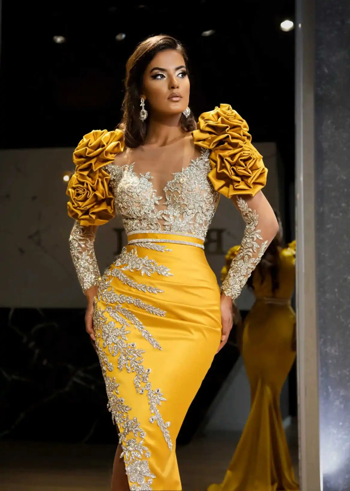 Vestidos de fiesta de graduación con flores brillantes, vestidos de noche de sirena con lentejuelas y cuentas, vestido de noche de cumpleaños personalizado Formal