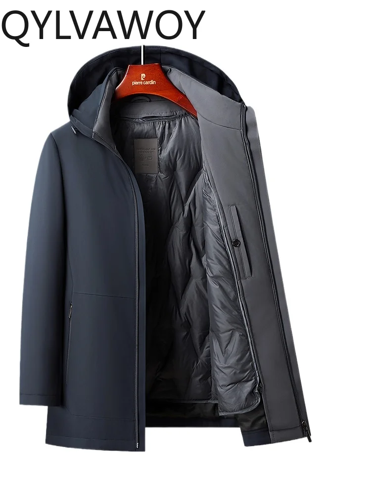 QYLVAWOY 81% Polyamide Middle-Aged Men's Down Jacket Winter Outerwear 2024 New Hooded Removable Liner Down Garment LJ2602