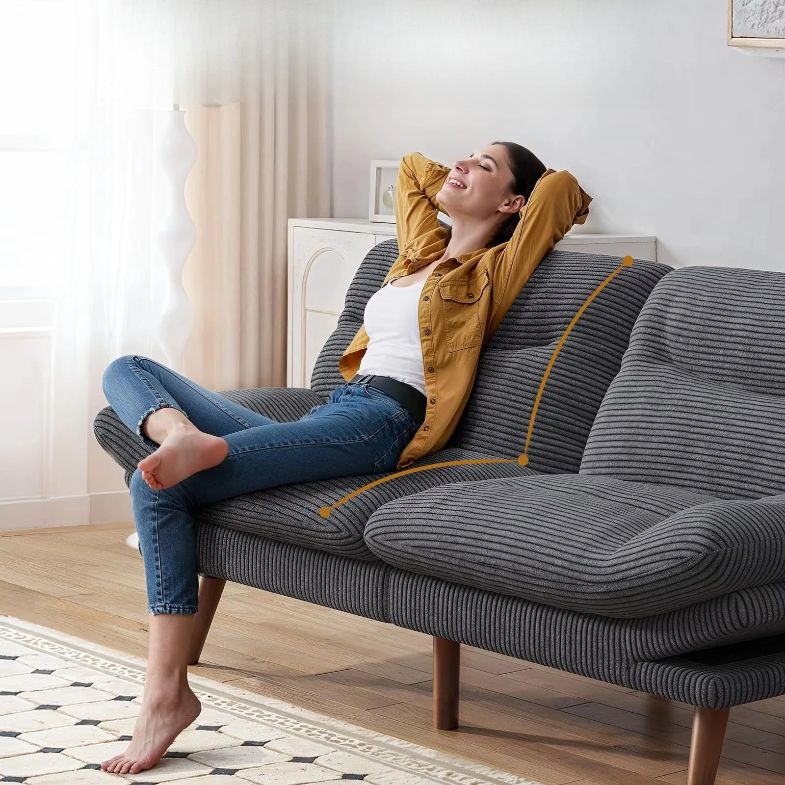 Semi-compression sofa bed foldable dual-purpose small living room adjustable backrest sofa with storage space packed and shipped