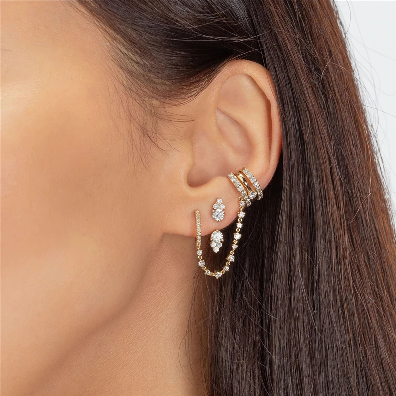 Aide 925 Sterling Silver Sparkling Zircons Front Back Earrings Women Minimalist Ear Jacket Geometric Crystal Double Wear Studs