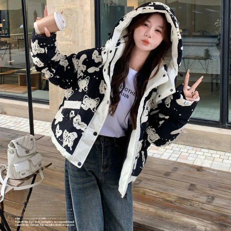 Women's Clothing High-end Plus Size Down Jacket Winter Warm New Hooded Loose White Duck Down Outerwear Quilted Pockets Coats