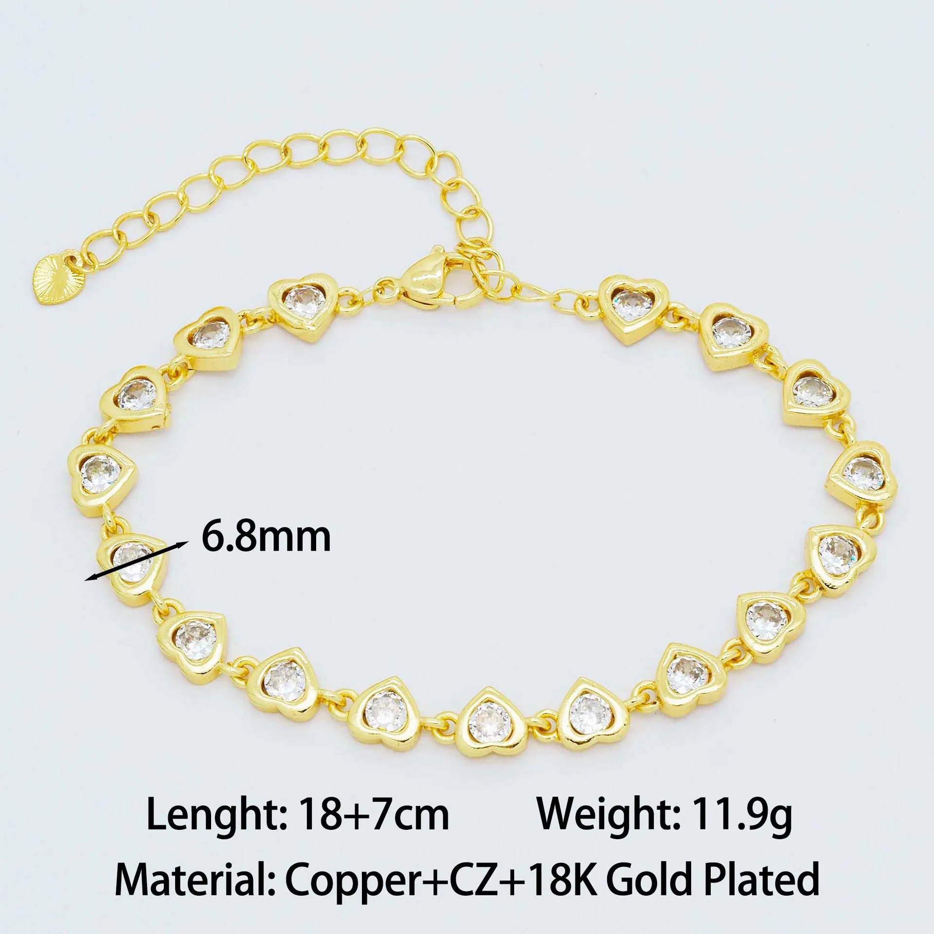 شخصية المرأة سحر سوار على شكل قلب الزركون مطلي 18K مطلي سوار ذهب يوميا بسيطة كريستال سلسلة سوار مجوهرات Gif #5