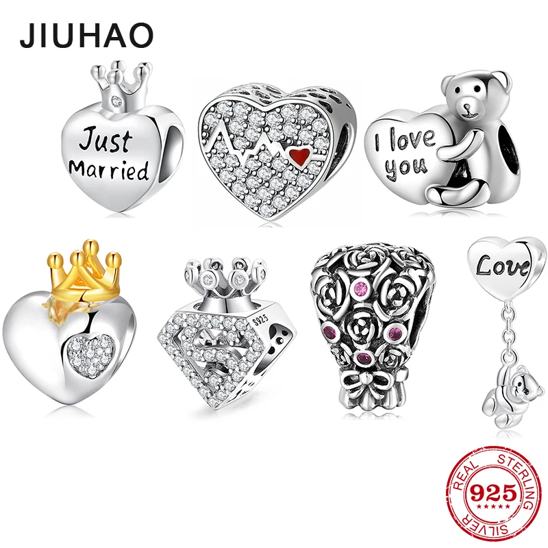 925 Sterling Silver Openwork heart shape Heartbeat sparkling CZ charms for bracelet making fit designer beads bracelet