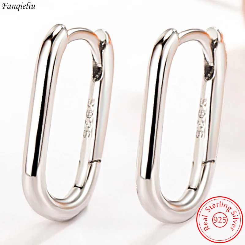 

Fanqieliu Solid 925 Sterling Silver Woman's Fashion Jewelry New Hoop Earrings FQL23622