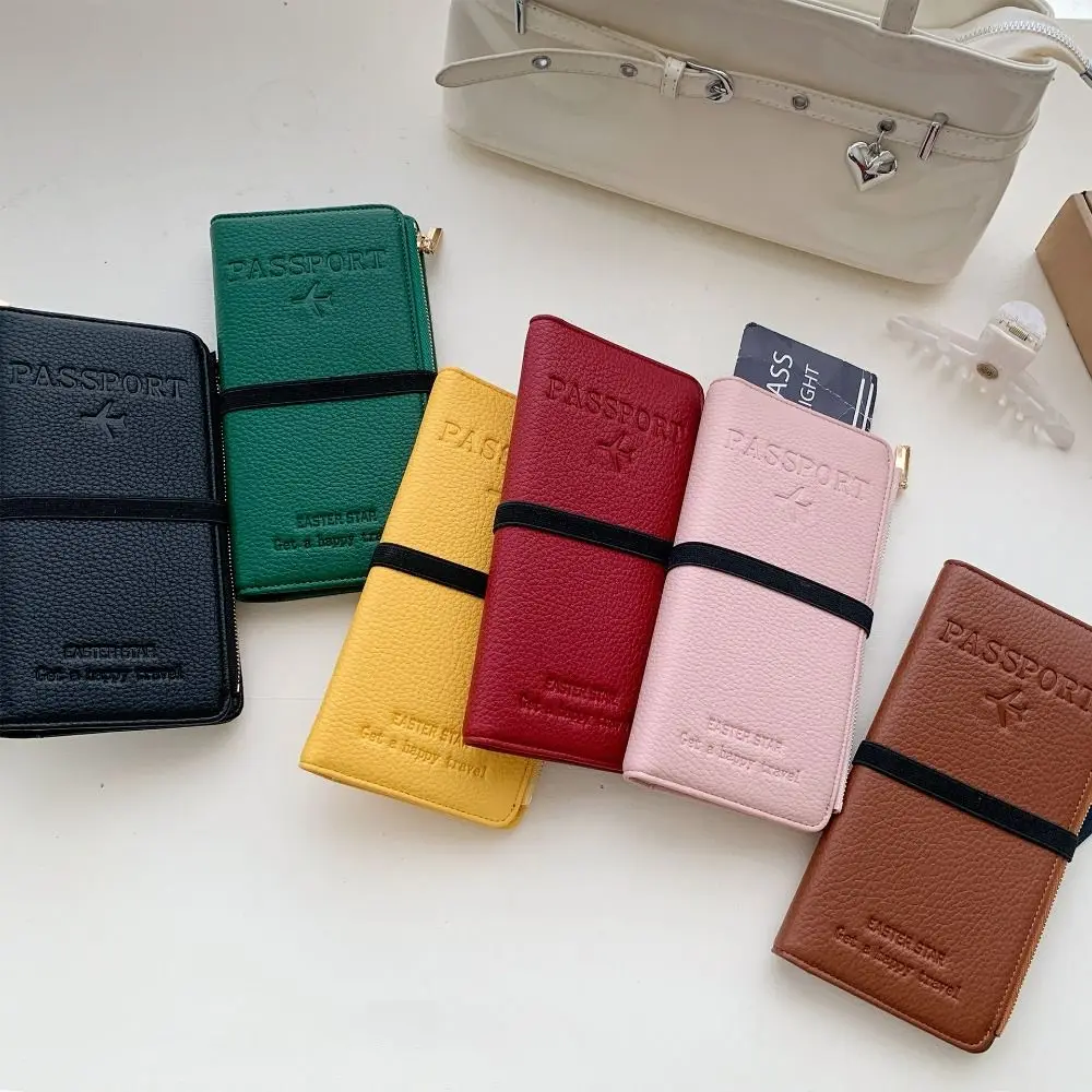PU Leather Anti-theft Passport Holder Zipper Airplane Check-in Certificate Storage Bag Card Case Multifunctional Passport Clip