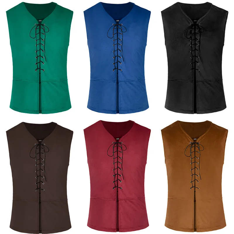 Camicie medievali Gothic Steampunk Victorian Pirate Colony Costume Cosplay Mens top Vest allacciatura camicia Larp Vintage Pant