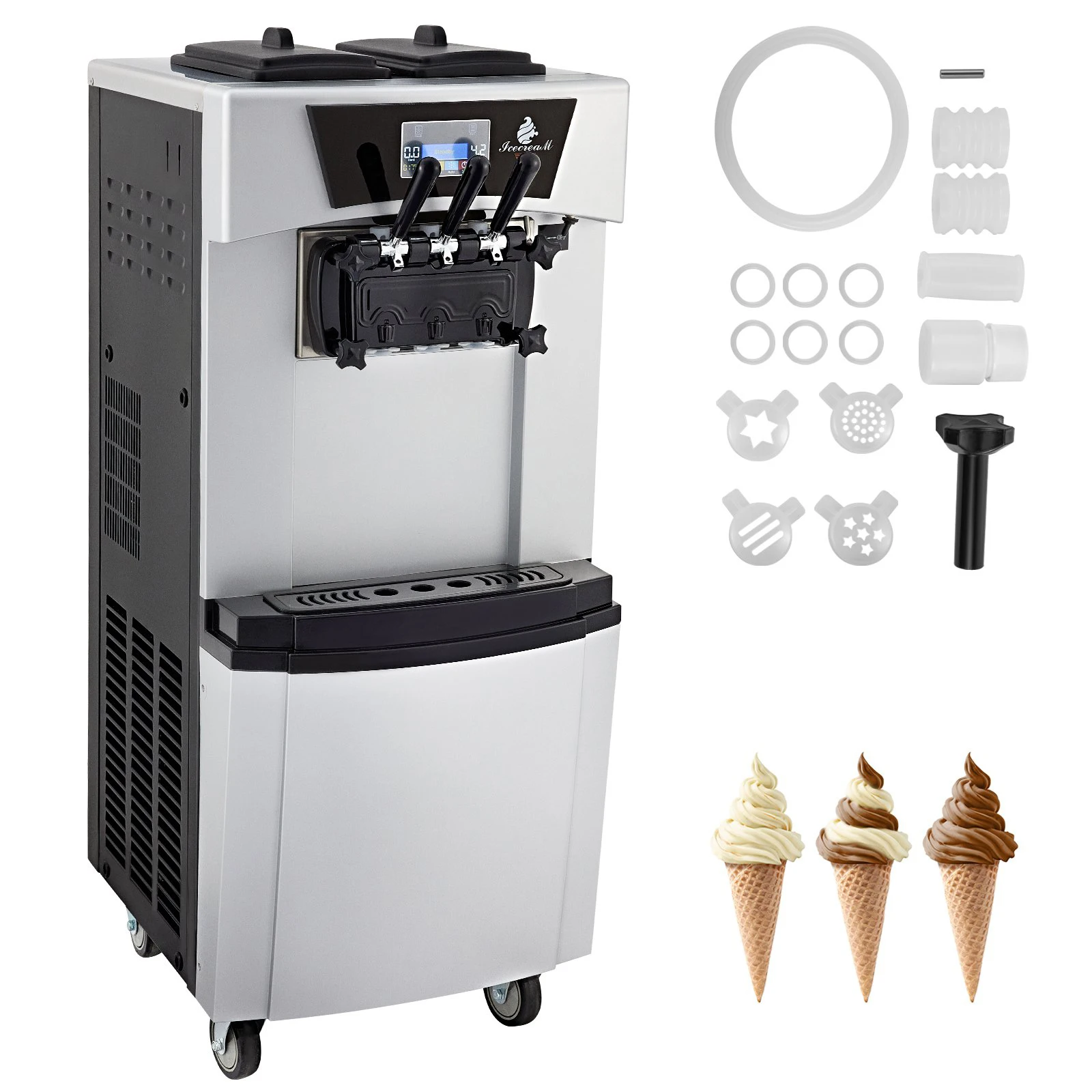 

Ice Cream Machine 20-30L/H Soft Ice Cream Maker 2+1 Flavors Soft Serve Machine 2450W Frozen Yogurt Maker For Snack Bar Cafe