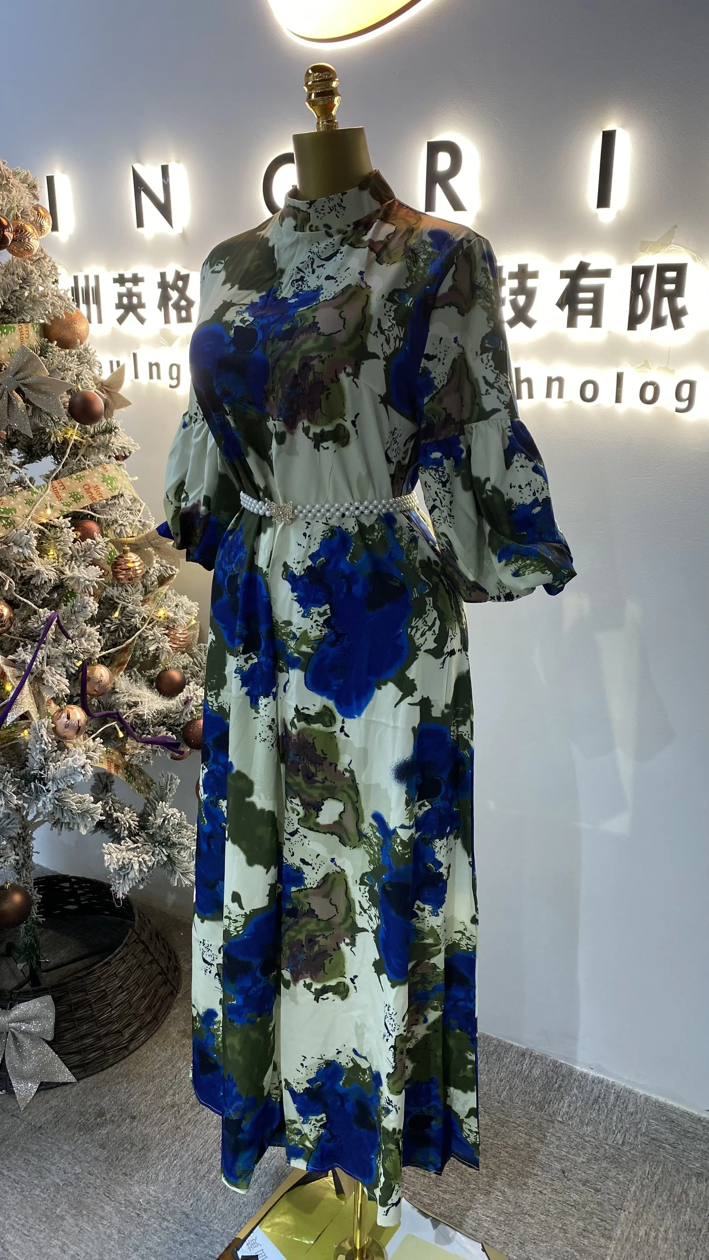 Dragon and phoenix tie-dye printed satin fabric long dress, suspender dress, short dress, shirt material: polyester-GZXX026