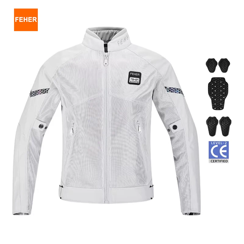 

Летняя мотоциклетная куртка FEHER, охлаждающая ткань, дышащая, с защитным снаряжением с сертификацией CE2, подходящая для езды на открытом воздухе