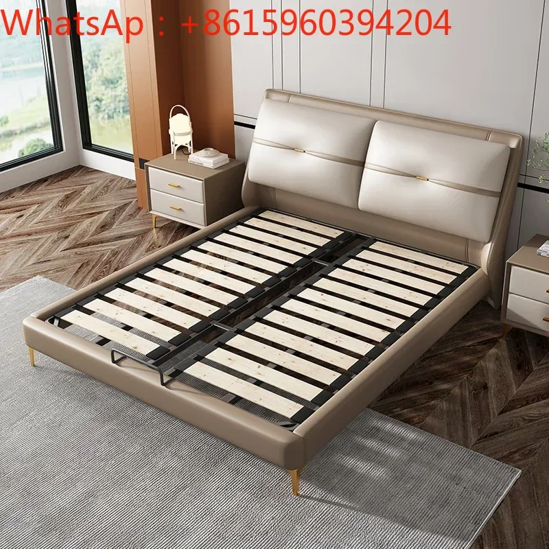 Italian luxury soft bed Modern simple solid bed 1.5m wedding  leather bed double  main