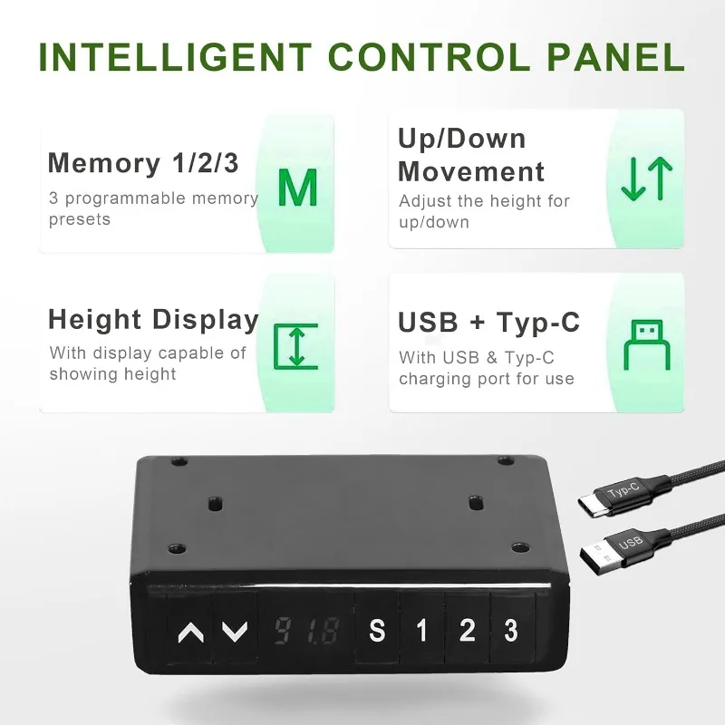 Gambe A livello doppio motore elettrico telaio da scrivania regolabile in altezza microtelefono con porte USB A + C supporto per sedersi da 300 libbre per impieghi gravosi