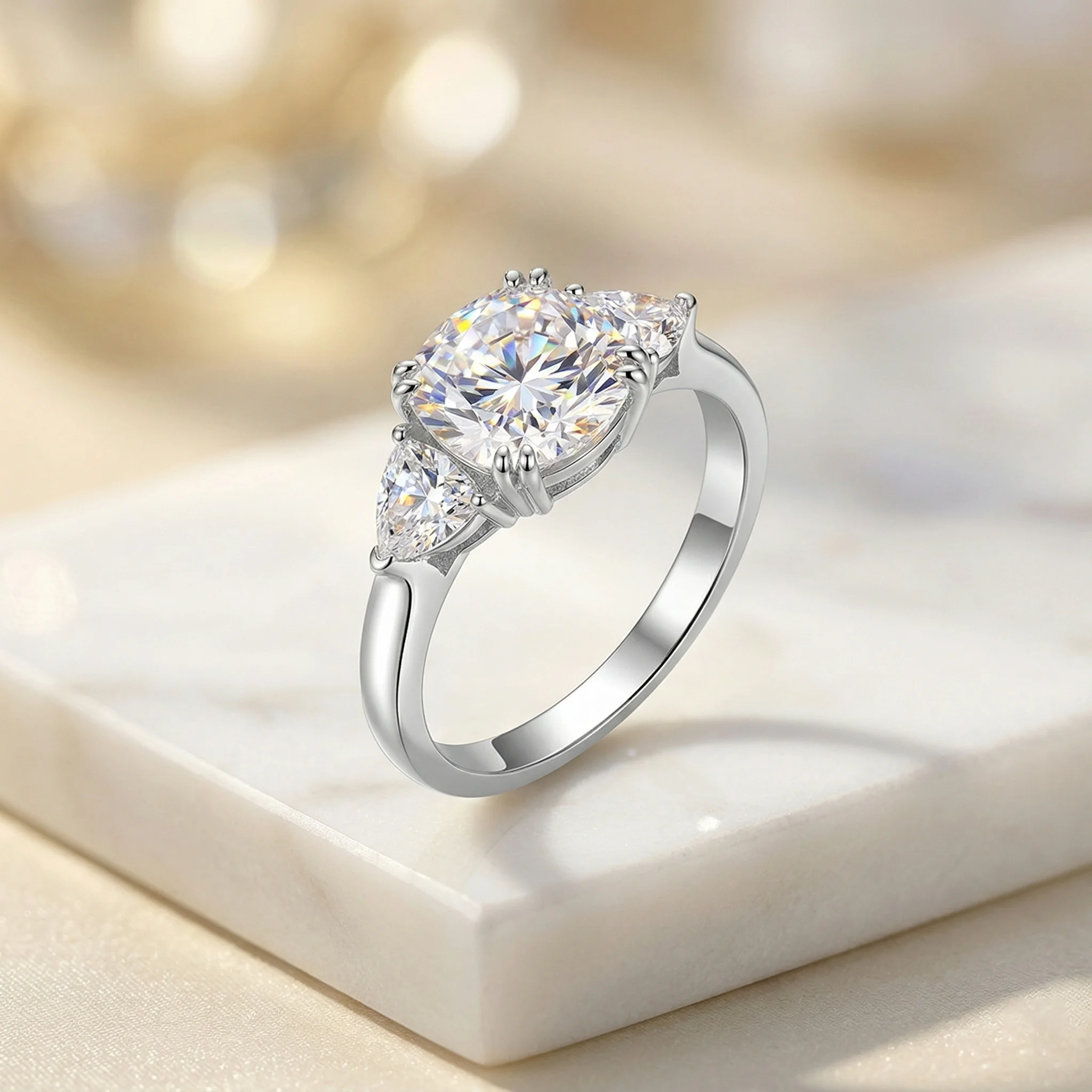 

S925 Silver D Color VVS1 Moissanite Three-Stone Ring 77/2ct Cushion Cut Luxury Engagement Wedding Couple Band For Women