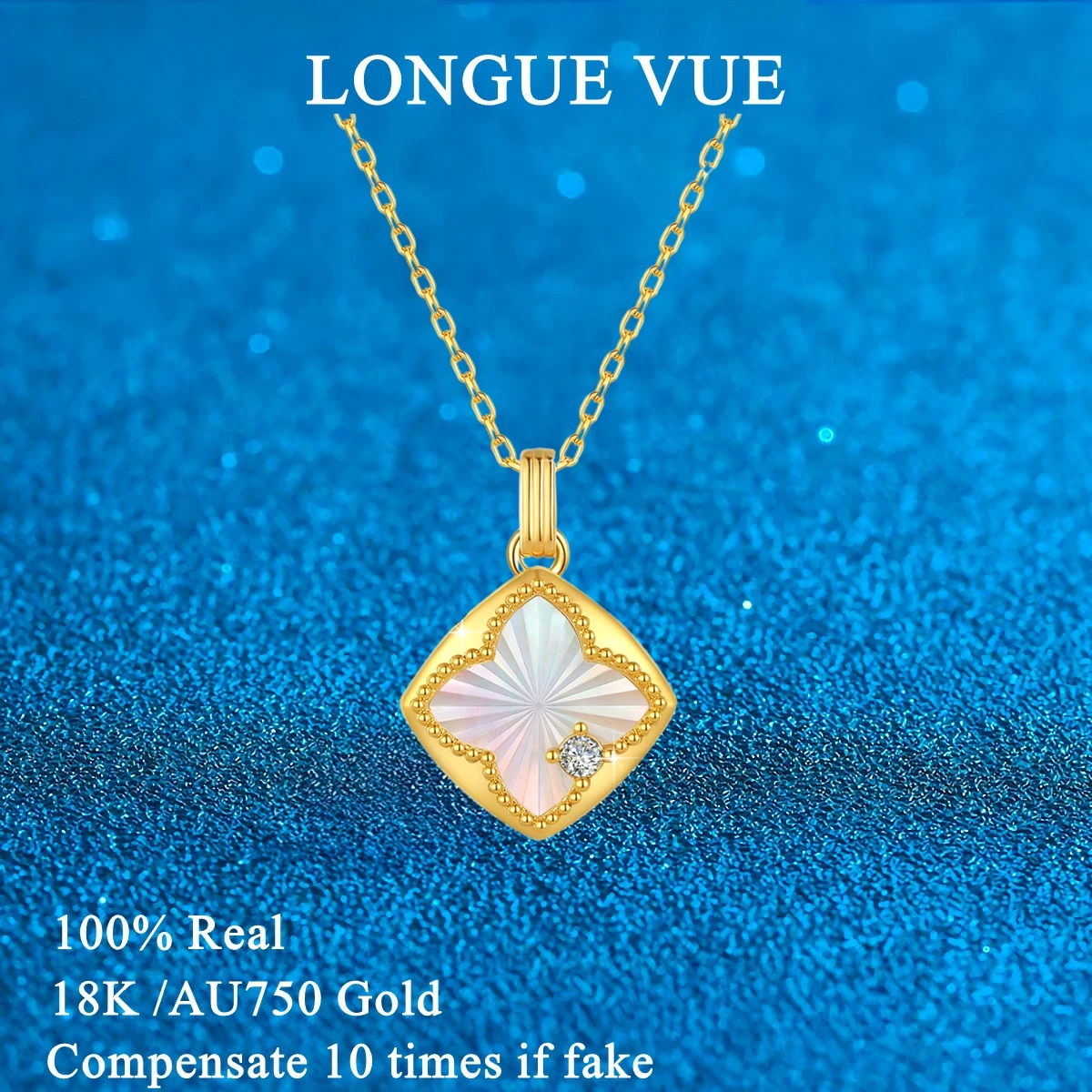 100% Real 18K Gold Four Leaf Clover Seashell Pendant Necklace Women Summer Neck Jewelry High End Collarbone Chain Birthday Gift