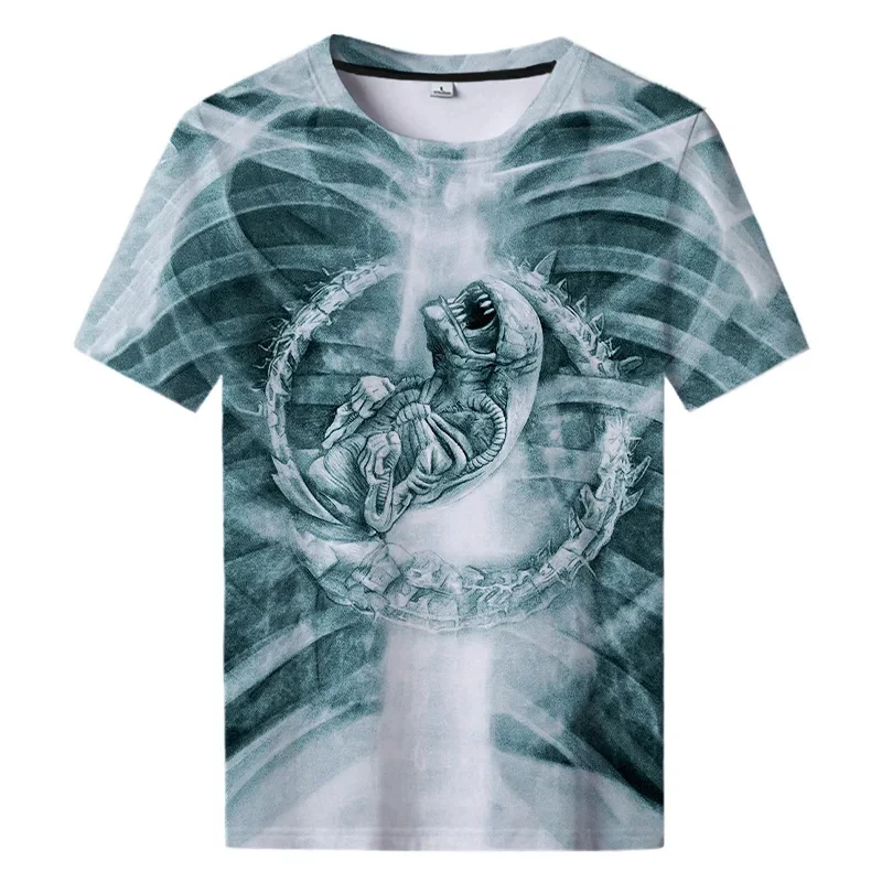 

Summer New Alien Art 3D Print T-shirt For Men Clothing Daily Casual T-shirt Horror Alien Movie Graphic Harajuku Tops Tee Shirts