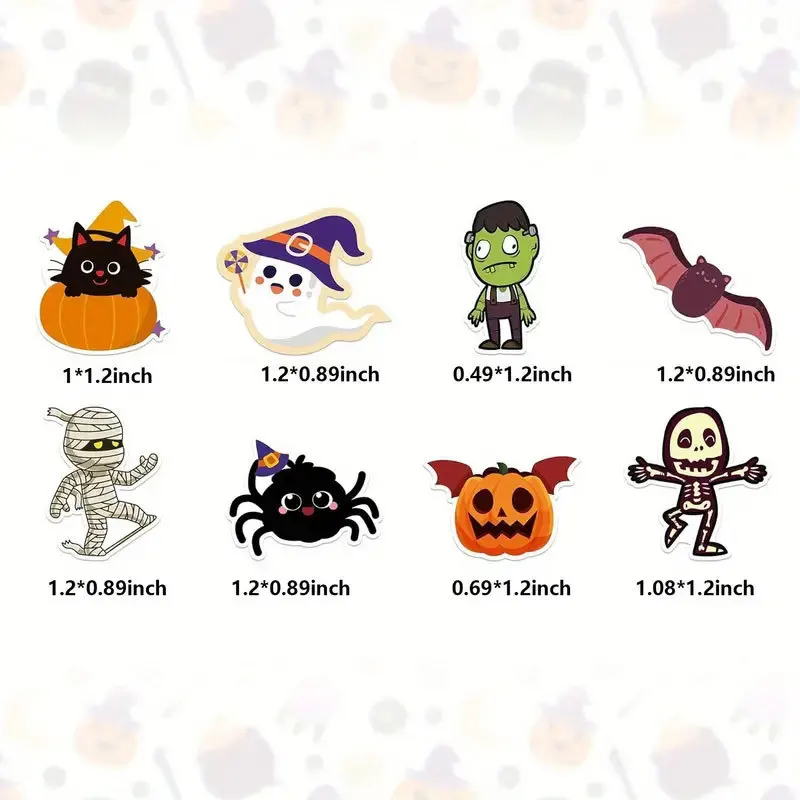 500Pcs/roll Halloween Sticker Rolls, Halloween Pumpkin Ghost Stickers, Spider Bat Cat Stickers for Party Decoration