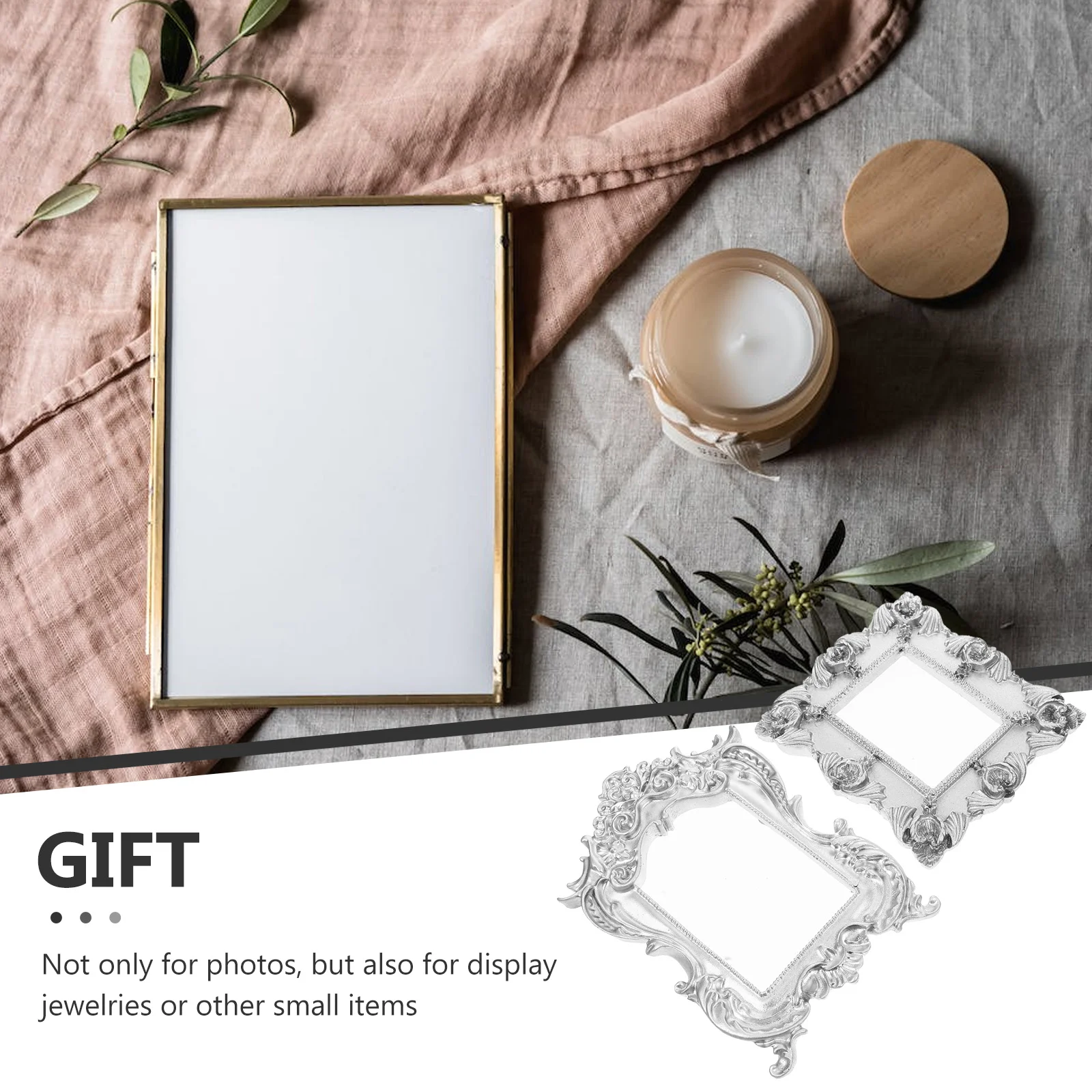 Tabletop Decor Mini Photo Frame Props Gold Display Stand Vintage Golden Shelves