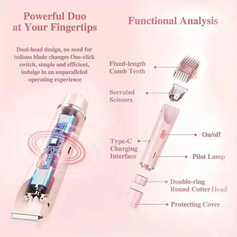 ماكينة حلاقة محمولة للسيدات برأسين، شحن USB قابل للغسل أثناء السفر المنزلي، ماكينة تنحيف أجزاء خاصة محمولة، أنثى ب