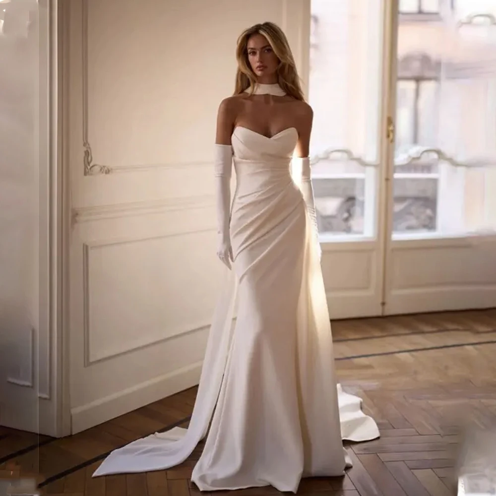 

Custom Made Pleat Sweethart Satin Mermaid Wedding Dresses With Long Scalf Custom Made 2026 Rode De Morrie