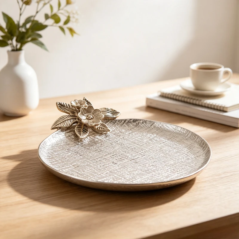 Metal Serving Tray Large Capacity Fruit Snack Display Plate Decorative Dish for Restaurant Buffet Banquet Table Kitchen Home