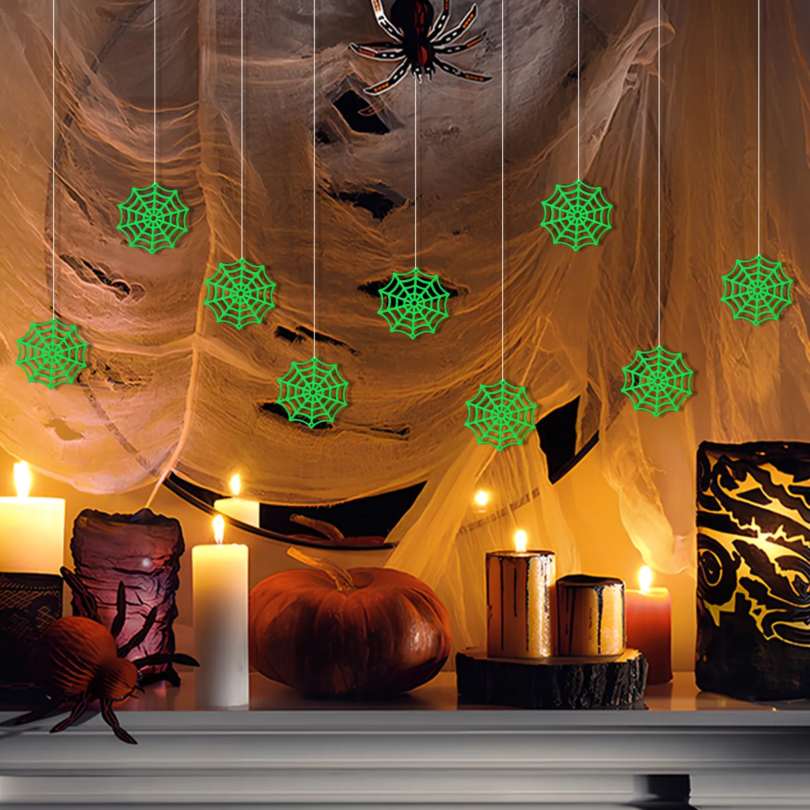 

150Pcs Black Plastic Spider Web Decor for Halloween Festival Atmosphere Enhanced Indoor Outdoor Scene Props Party Layout