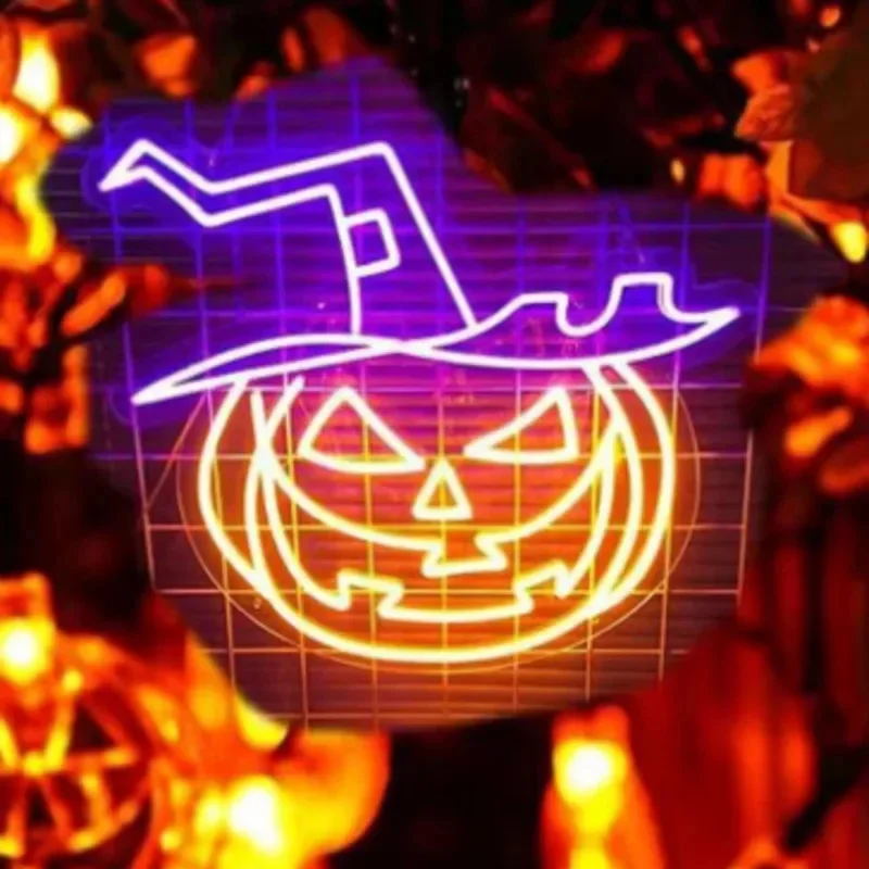 

Halloween Pumpkin Skeleton Ghost Night Backboard Neon Lights Ins Decorative Ambient Lights Punk Night Decorative Ambient Gift