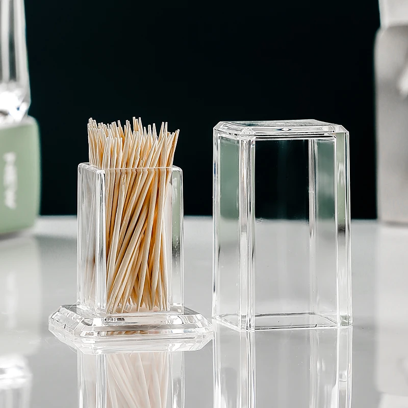 سميكة الاكريليك جولة مربع البلاستيك علبة أعواد الأسنان خرطوشة أعواد قطنية صندوق زجاجة الحديثة الجدول غرفة صندوق تخزين