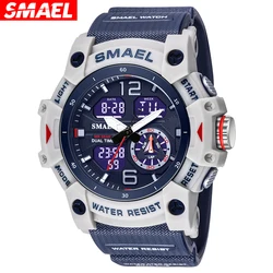 SMAEL Dual Time Display Sport Watch Military Wristwatch for Men Waterproof Alarm Stopwatch LED Digital Back Light Men's Clock