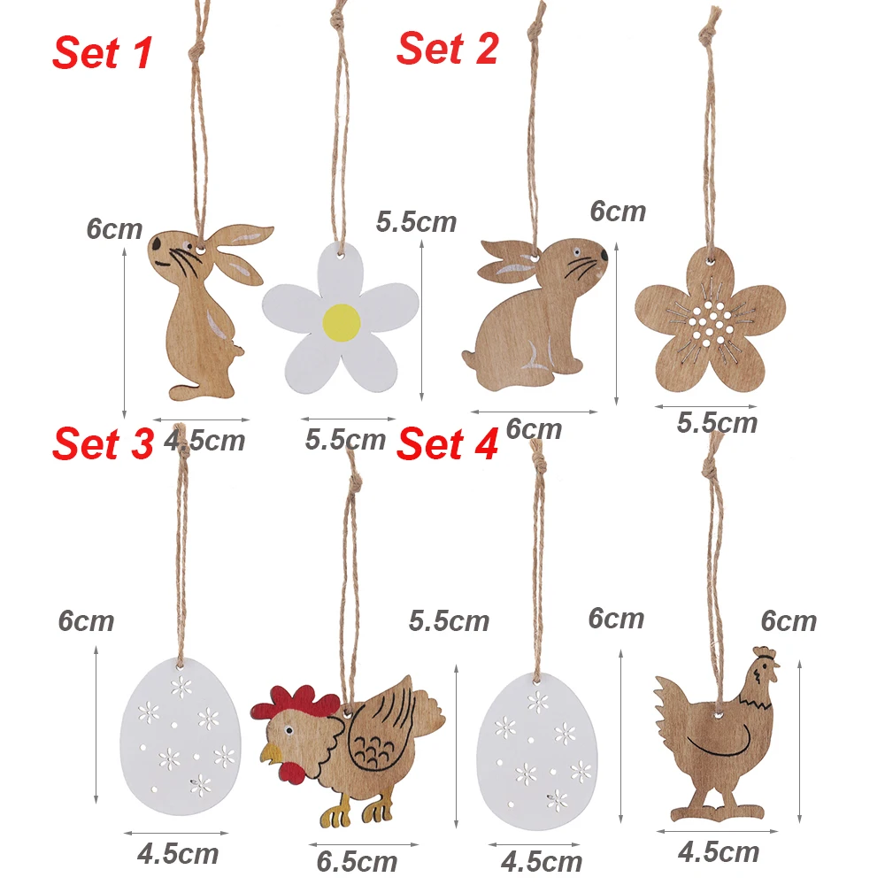 Easter Decor Wooden Easter Bunny Eggs Chick Pendant Easter Party Decorations Unfinished Wood Slices for DIY Gift Decoratve Sign