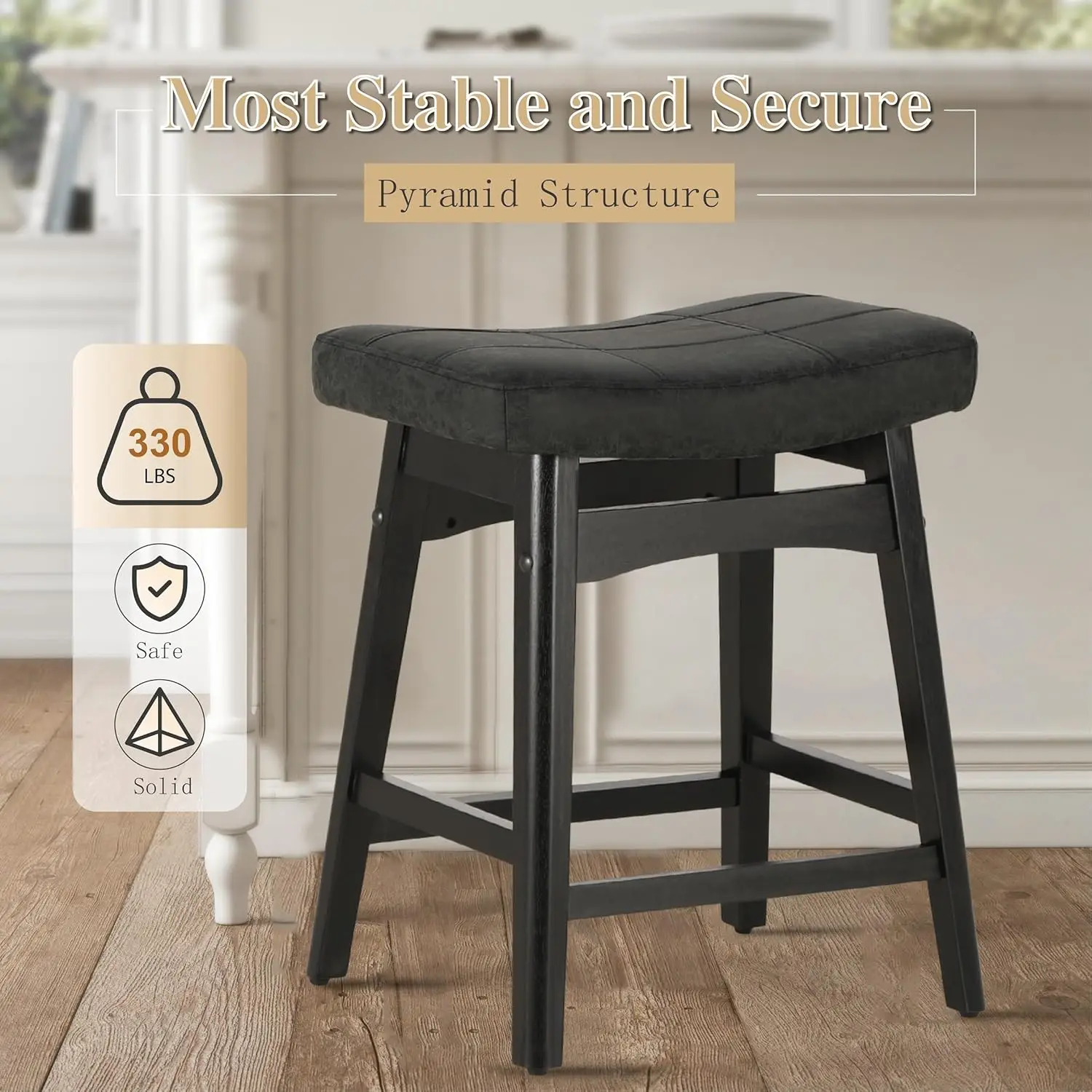 Набор из 4-х барных стульев в фермерском стиле с мягким сиденьем и ножками из массива дерева