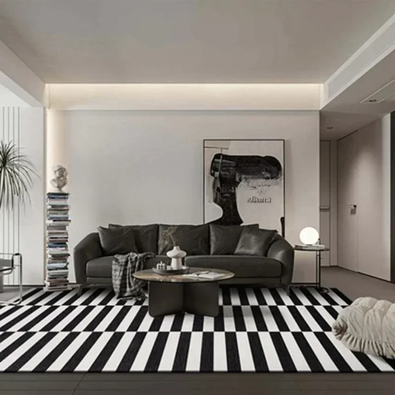 Black and white striped light luxury American style carpet, living room, coffee table, bedroom, bedside study, restaurant,