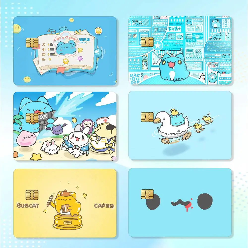 Cartoon B-Bugcat Capoo Credit Skin Cover Card Stickers 4PCS Film Bus Pass Front Decoration Bank Debit Waterproof