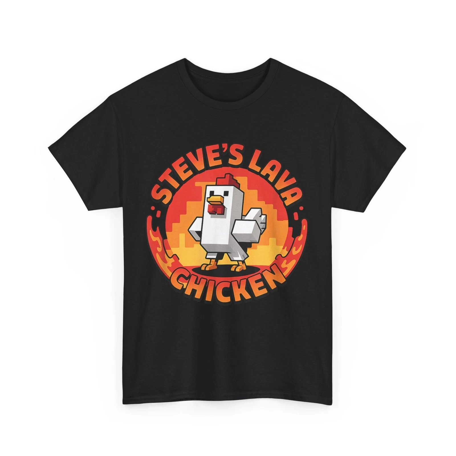 

Funny Lava Chicken Miners Video Game Meme T-shirt Men Women Clothes Fashion Casual Humor Cotton Loose Steve Pixel Gaming Tees