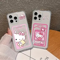 Cartoon Hello Kitty Hot Funny Card Hold Case For iPhone 15 14 13 12 11 Mini Pro Max XR XSMax 7 8 Plus SE20 Anti-fall Clear Cover