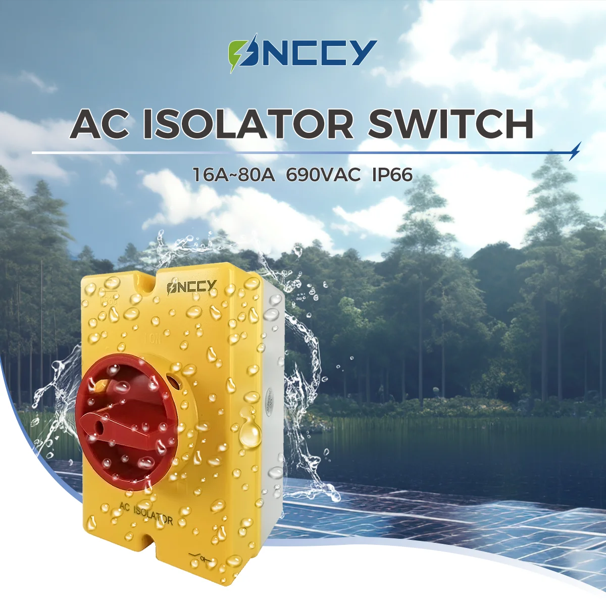 ONCCY AC Isolation Switch,4Pole 690V AC 40A Rotating belt lock, Disconnector Switches For Solar Rotating Handle IP66 Waterproof