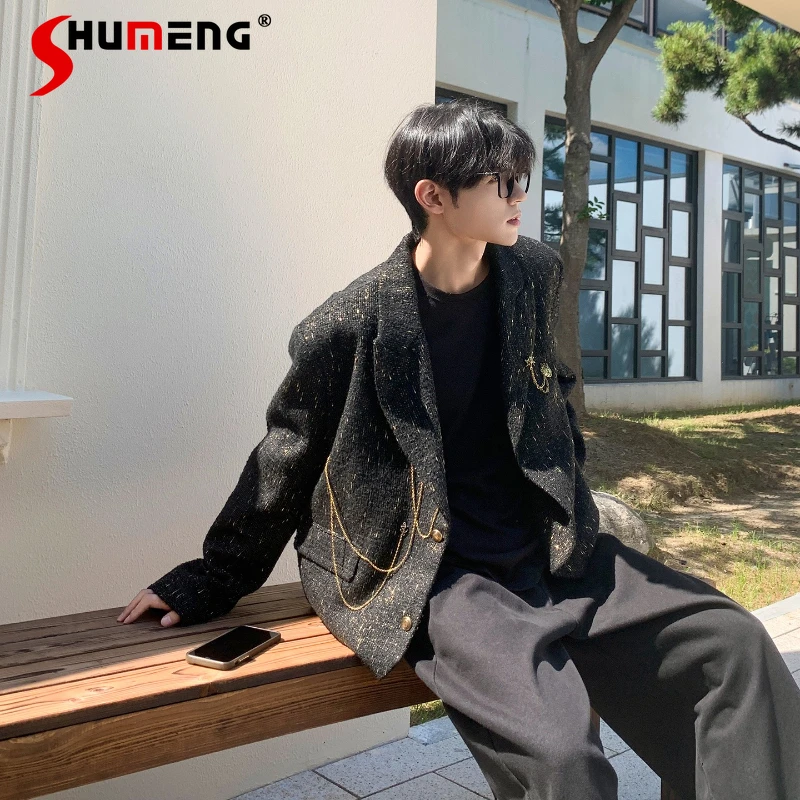 

Men's 2025 Autumn New Fashion Chic Suit Jacket Starry Sky Chain Decoration Tailored Coats Single-Breasted Small Fragrant Blazers