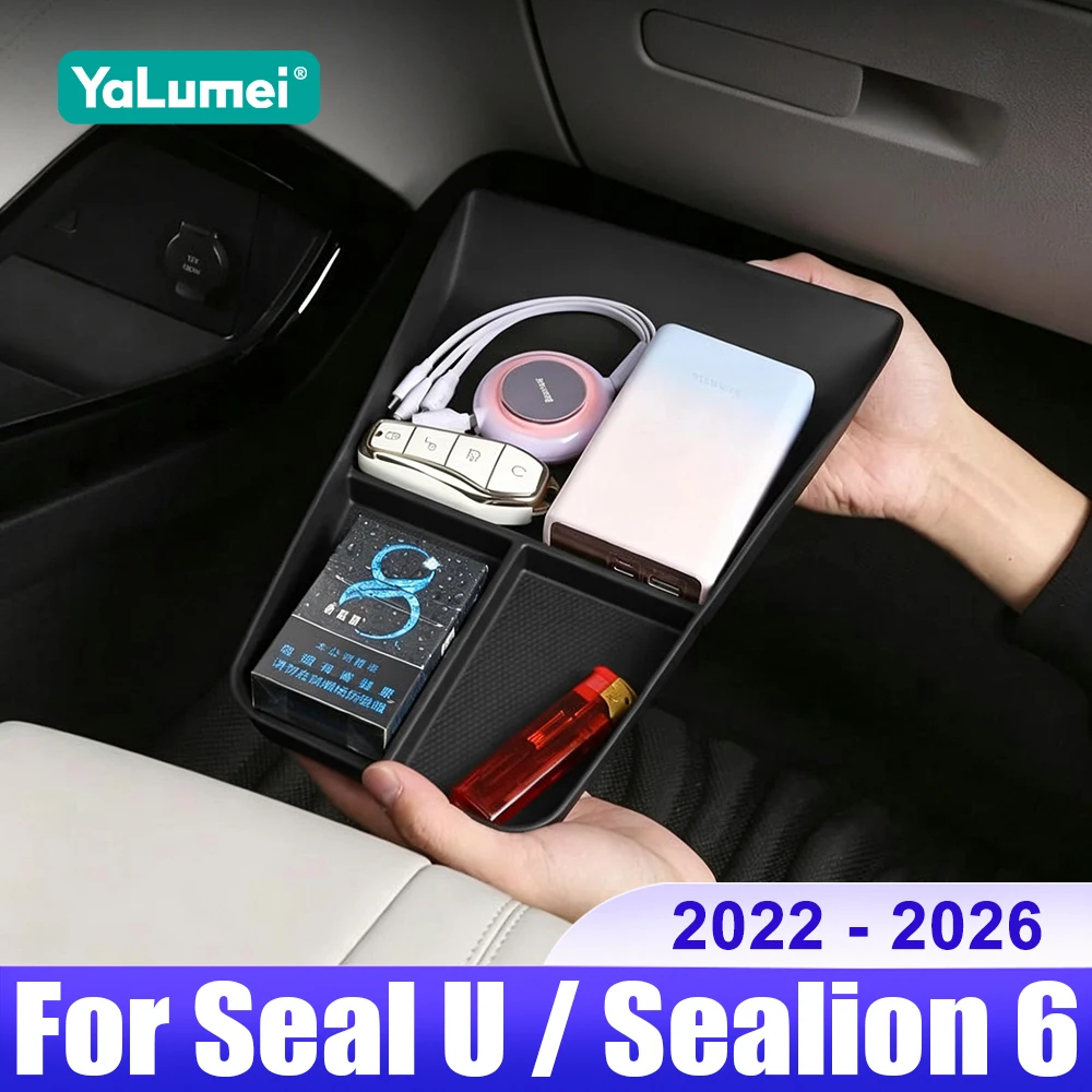 Front Lower Console Divided Storage Box Tray For BYD Seal U Sealion 6 Song Plus DMI EV 2022 - 2026 TPE Car Key Phone Organizer
